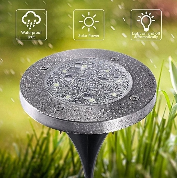 Outdoor Stainless Steel 8 LED Solar Disk Light LED Garden Light