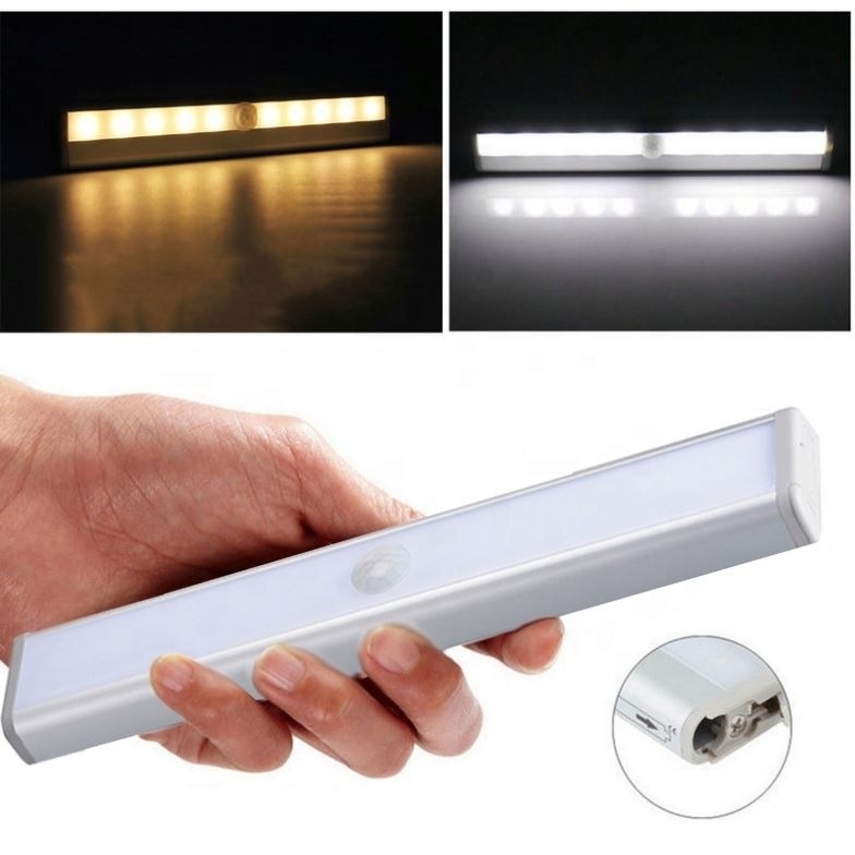 Cordless Magnetic Tap 10-LED Motion Sensor Activated LED Under Closet Cabinet Night Light with Rechargeable Battery