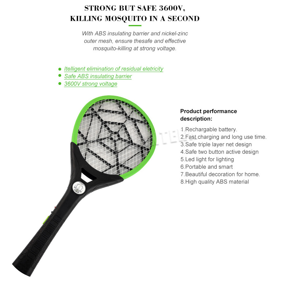 Rechargeable Handheld Electric Bug Zapper Electronic Mosquito Swatter With LED Fly Swatter Zap Kill Insects On Contact