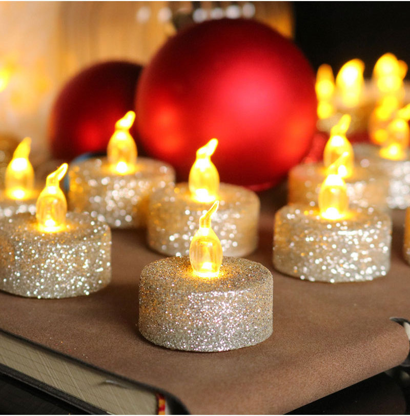 3.6cm Gold/Sliver Glitter Flickering Flameless Candles Tea Light Warm White Electric Golden tealight With CR2032 for wedding