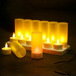 Rechargeable 12pcs LED Tealight Flicker Flameless with Cover LED Tea Light Candle Set For Wedding Birthday