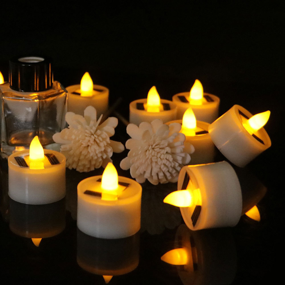 Wholesale Solar Garden Lights Plastic Flameless Flickering tea Candles Lamp Electronic Tea lights for Halloween Camping Party