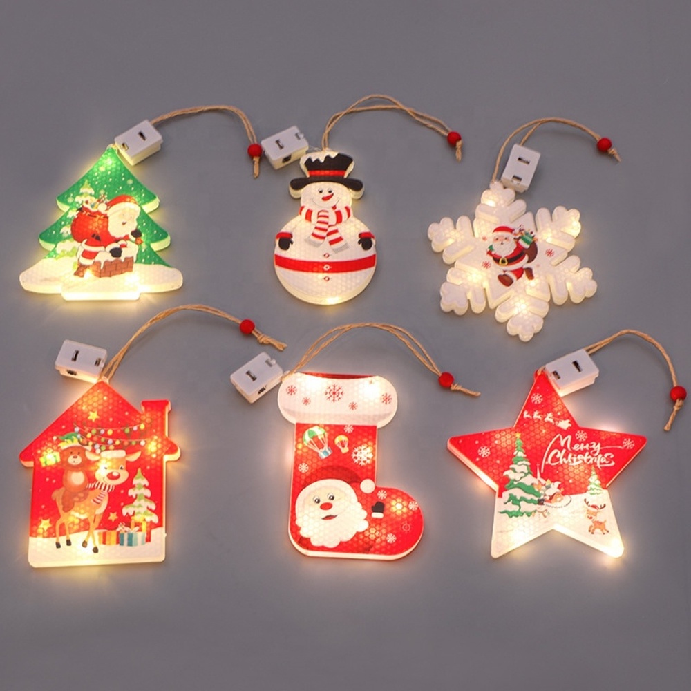 Battery operated Christmas Pendant Light Snowflakes Snowman Hanging Garland Fairy string Light Navidad Gift Christmas Ornaments