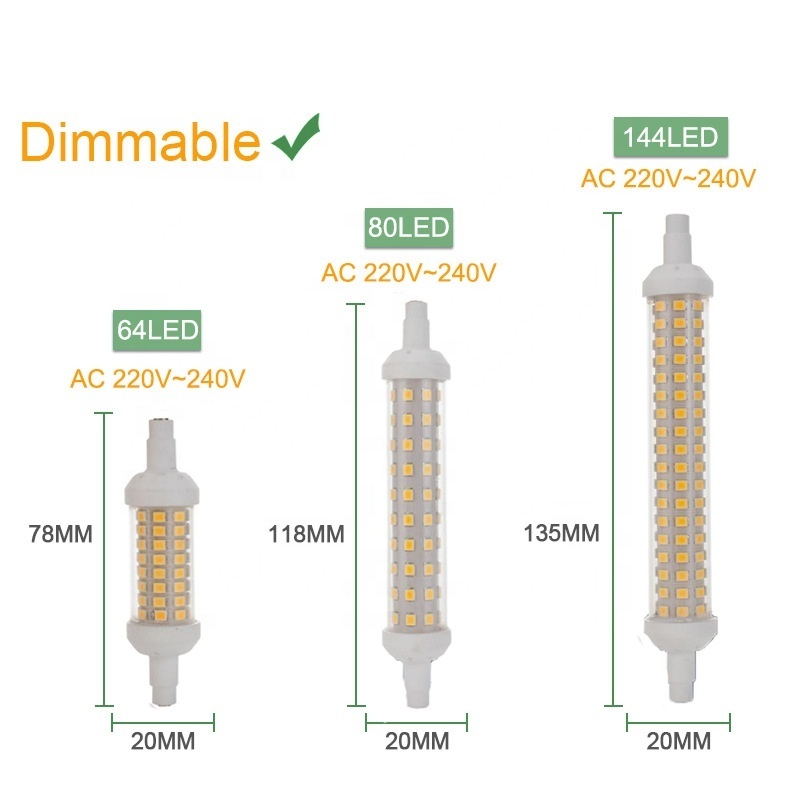 Dimmable R7S Floodlight LED Lamps SMD 2835 78mm 118mm 135mm 10w 15w 20w LED Light Bulb 220V Energy Saving Replace Halogen Light