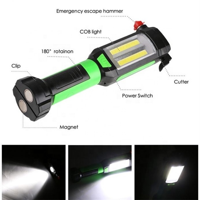 Portable USB Charging 2 Modes LED Torch Flashlight Car Emergency Escape Tool Lights Camping Lamp Magnetic LED Work Light