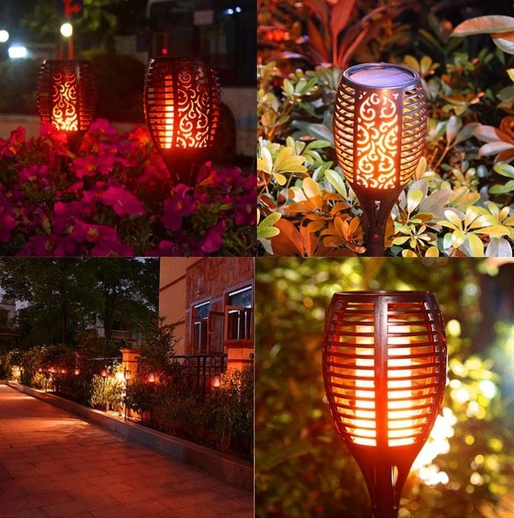 96 LED Free sample life long battery Efficient 3000K 3500K warm lighting solar flame lawn light