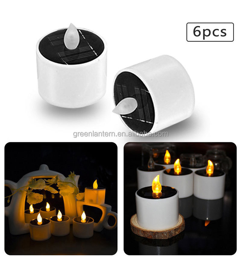 6 Pack Flicker Pumpkin Candle Flameless Rechargeable LED Light Solar White Candle Tea Lamps Wedding Birthday Bar Decoration