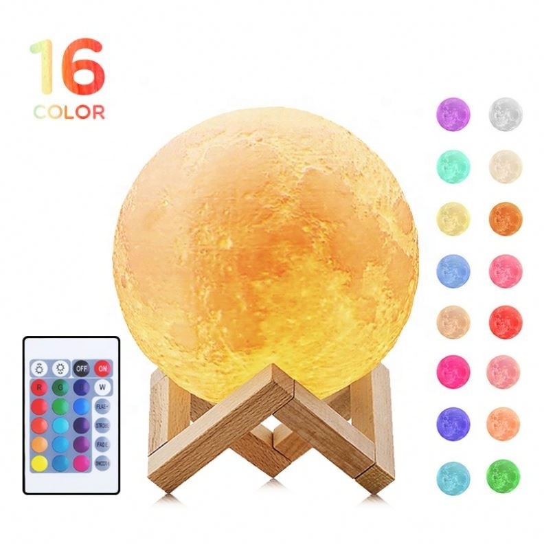 Christmas Gift 16 Colours 3d Moon Lamp Night Light For Kids Touch Sensor Remote Control Usb Custom Small Led Lamp