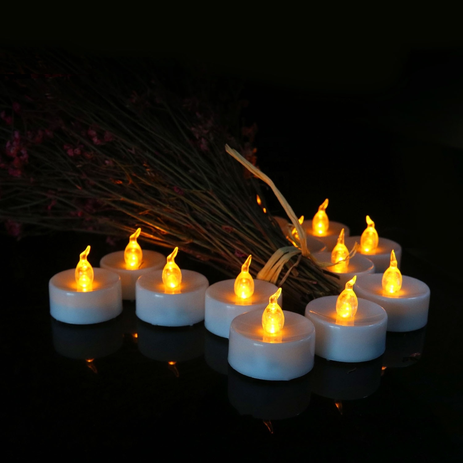 Flameless LED Tea Lights Yellow/Warm White Flickering Light Battery Operated Electric Candles Tea lights for Halloween Christmas