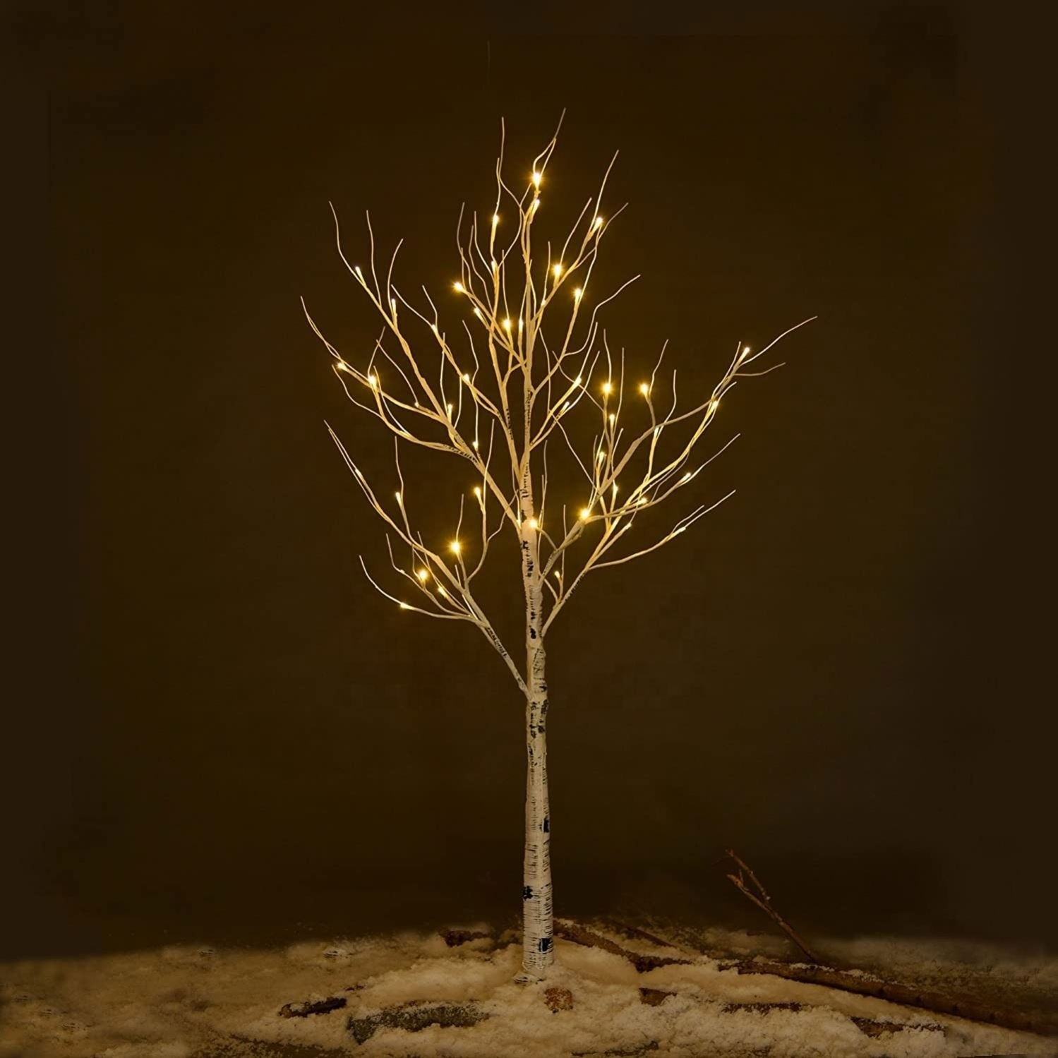 Prelit Birch Tree 48 LEDs Light Silver Twig Warm White White Branches (4 Feet) Home Festival Party Christmas Indoor and Outdoor