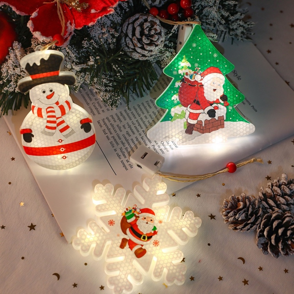 Battery operated Christmas Pendant Light Snowflakes Snowman Hanging Garland Fairy string Light Navidad Gift Christmas Ornaments