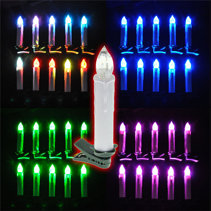 set of 10 Battery operated Flameless LED taper Candle tea Light 18keys remote control Mount clip Wedding Xmas Tree Party