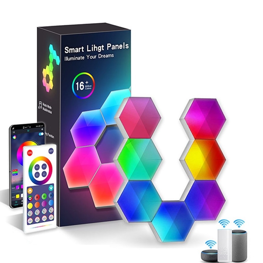 Smart App Remote Honeycomb RGB IC LED Panel Night Light Hexagons Modular Voice Sensitive Sensor Creative Modern Wall Lamp Kits