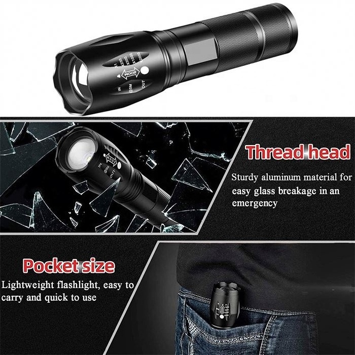 LED Tactical Flashlight High Lumen Zoomable 5 Modes Powerful Waterproof Flashlight