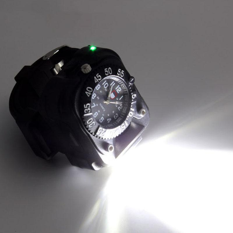 3 in 1 Super Bright LED Watch Flashlight Waterproof Torch lights with Compass Outdoor Sports Rechargeable Wrist Watch lamp torch