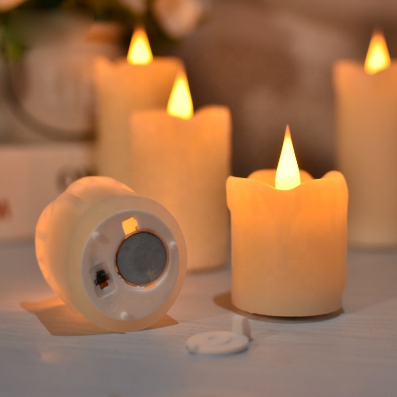 Flicking Flameless Votive Candles Battery Operated 3D Realistic Wick Ivory LED Tea Lights for Wedding Halloween Christmas Decor