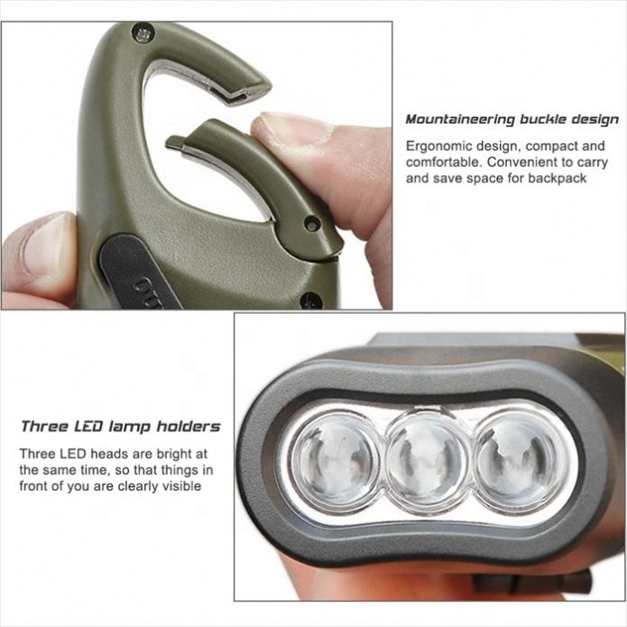 LED Flashlight Fishing Boating Hiking Hand Crank Solar Powered Rechargeable Survival Gear Self Powered Charging Torch Dynamo