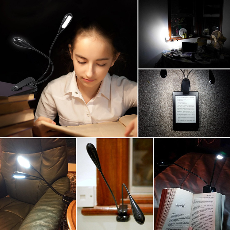 USB Rechargeable LED Clip On Reading Lamp Portable Battery Powered Target Adjustable LED Mini Clip Book Light