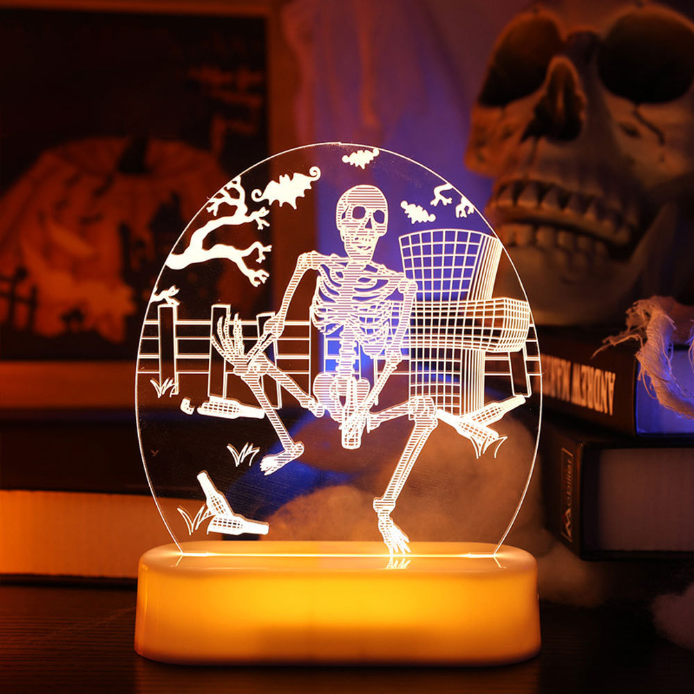 Warm White Halloween 3D Acrylic Night Light Table LED 3D Effect Desk Lamp Decoration Holiday Lights