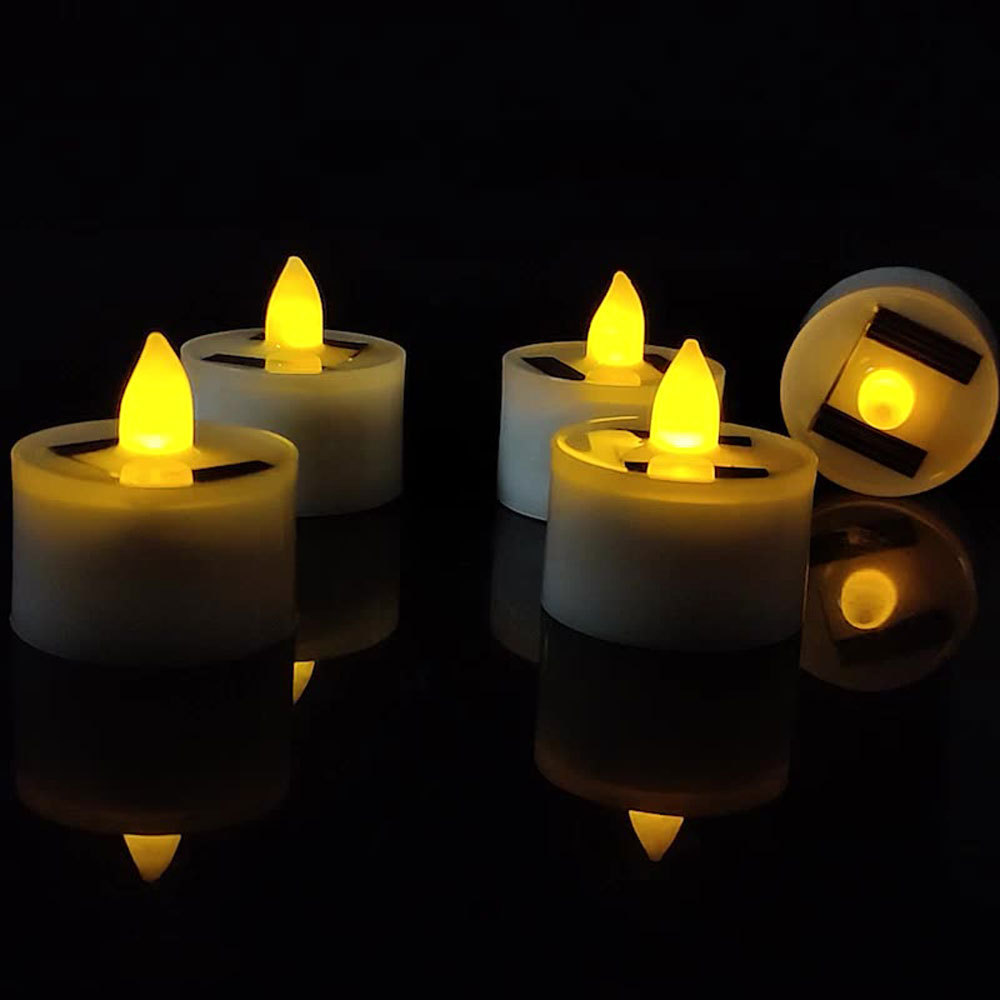 Wholesale Solar Garden Lights Plastic Flameless Flickering tea Candles Lamp Electronic Tea lights for Halloween Camping Party