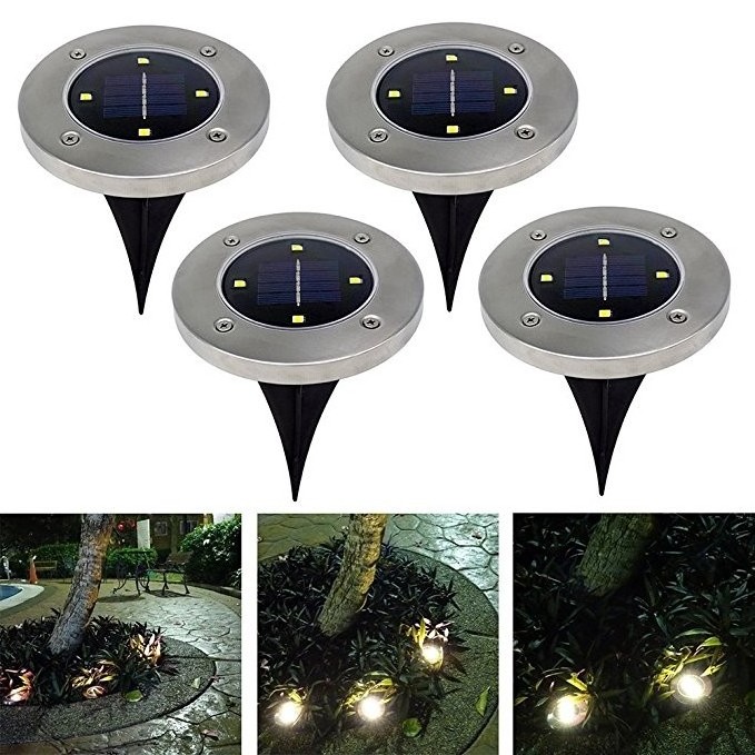 4 Pack Solar Powered Ground Lights 4 LED white / warm white Solar Path Lights Waterproof for Outdoor Garden pathway decoration