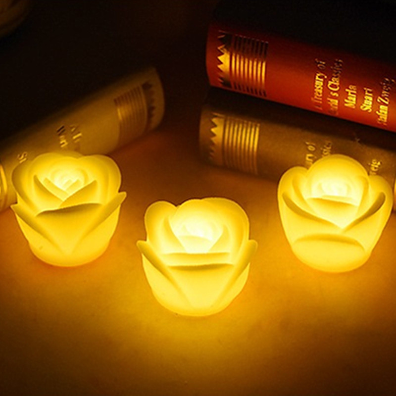 Paraffin Wax 3D Rose Flower Candle Night Light Battery Operated Led Tealight Flickering Flameless tea candle for party Wedding