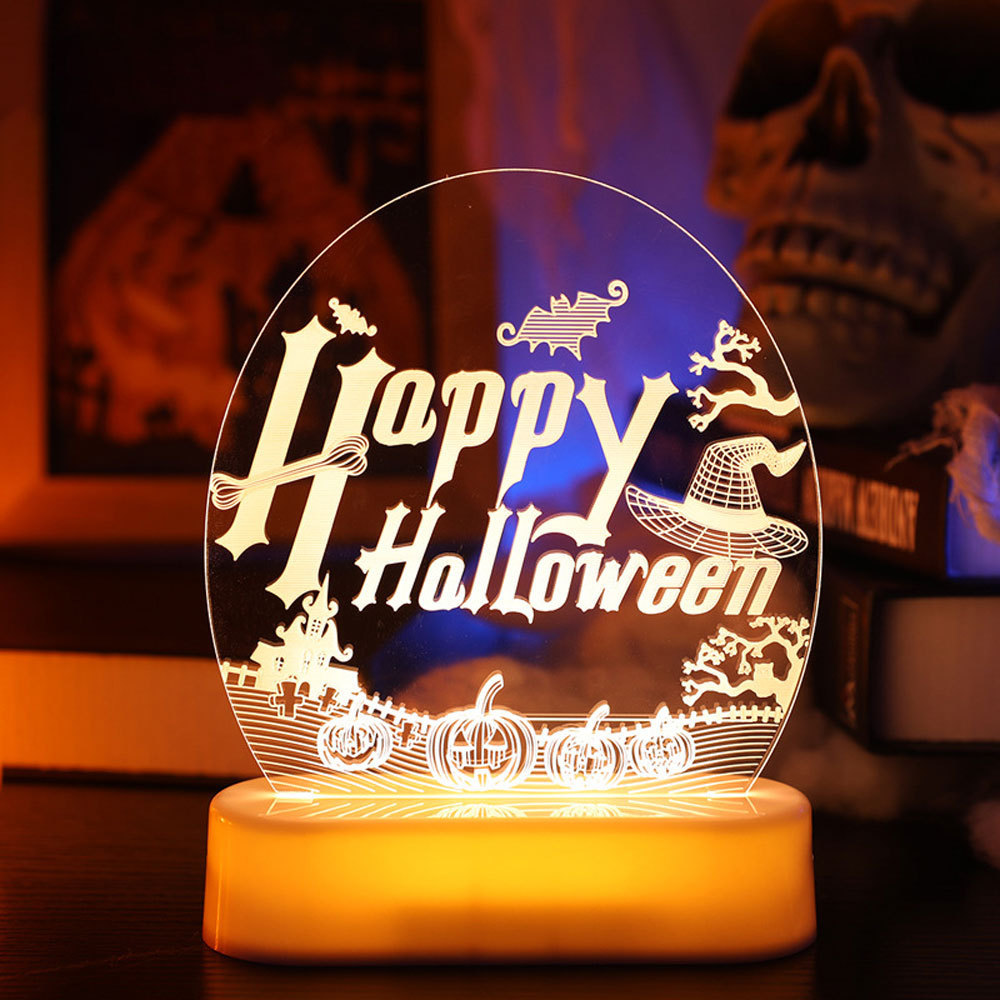 Warm White Halloween 3D Acrylic Night Light Table LED 3D Effect Desk Lamp Decoration Holiday Lights