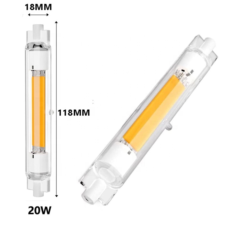 High Brightness R7S COB LED Dimmable Horizontal LightS 10W 20W Flood Light glass Tube 78mm 118mm Replacement halogen lampada