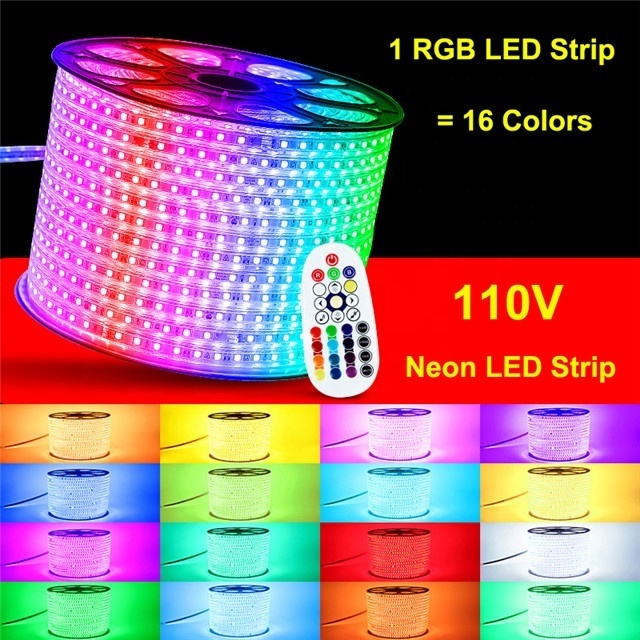 high brightness outdoor waterproof smd 5050 3528 flexible RGB led light strip 220V 110V 60LEDs/m Tape Rope Light for home decor