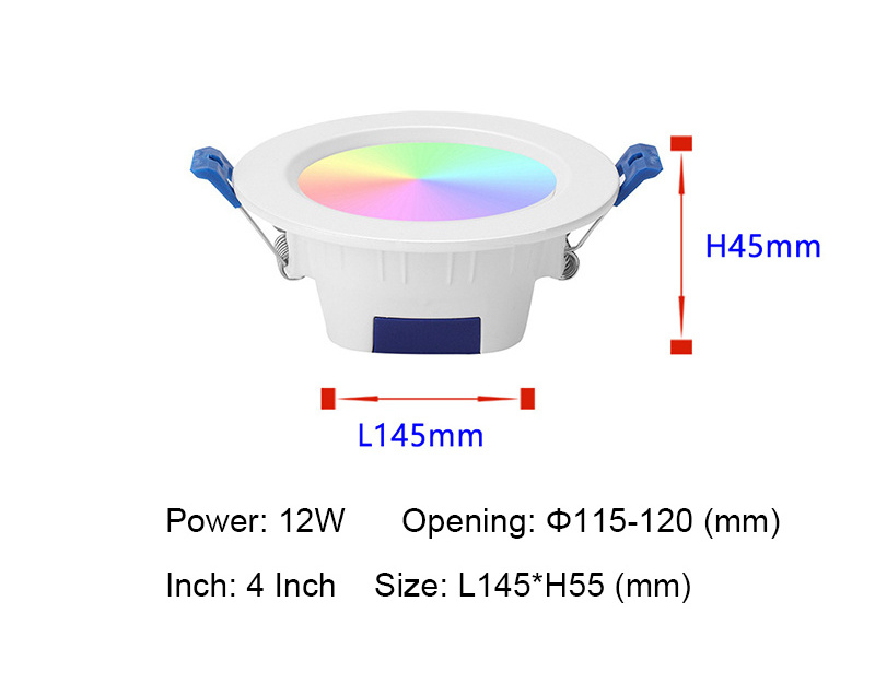 3.5inch 4inch 10W 12W WIFI smart recessed downlight APP zigbee remote WIFI tuya control RGBWC dimming smart ceiling light