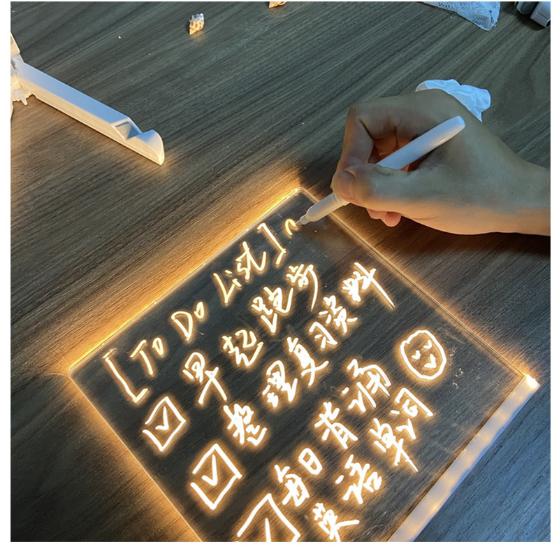 Customized USB Blank Acrylic Note Board With Stand Dry Erasable Writing Drawing LED Message Board Blank Acrylic Night Light