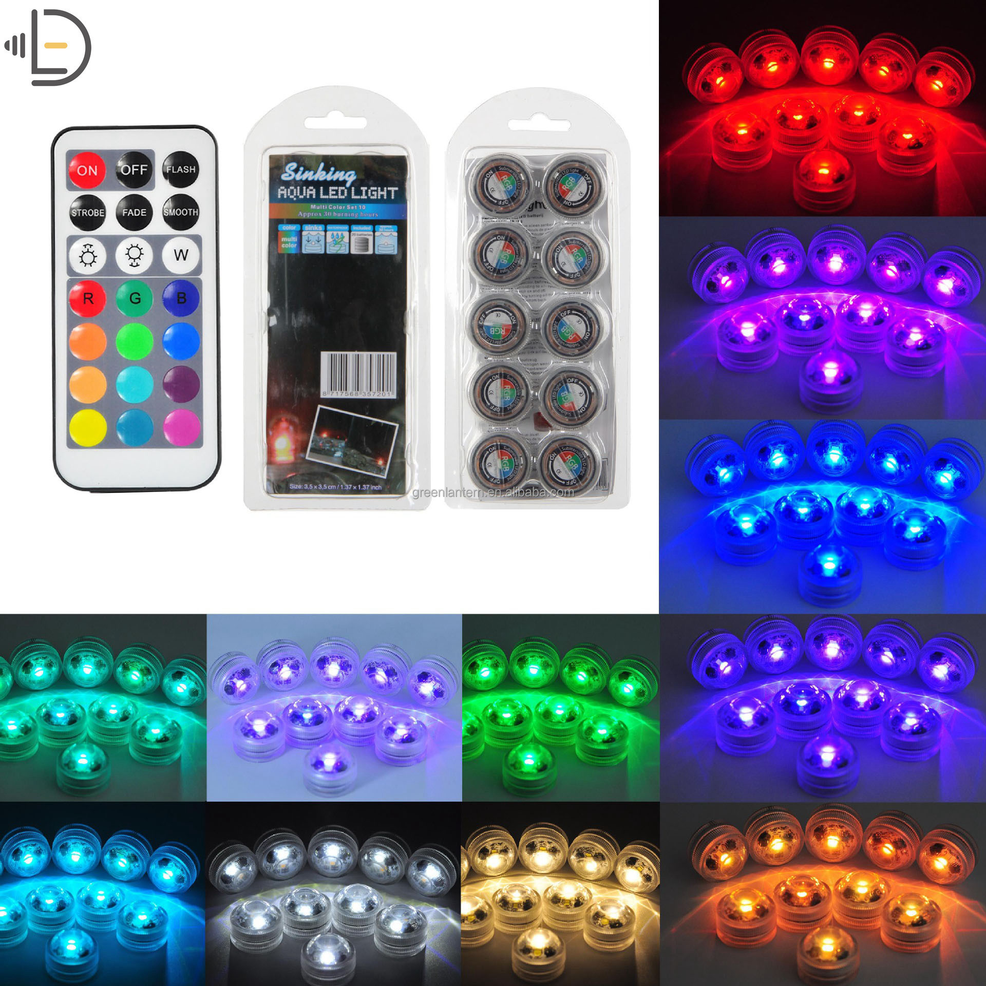 Battery Operated Mini Submersible Light RGBW LED Tea Light 10pcs Light with 2pcs Remote Package Wedding Party Decoration