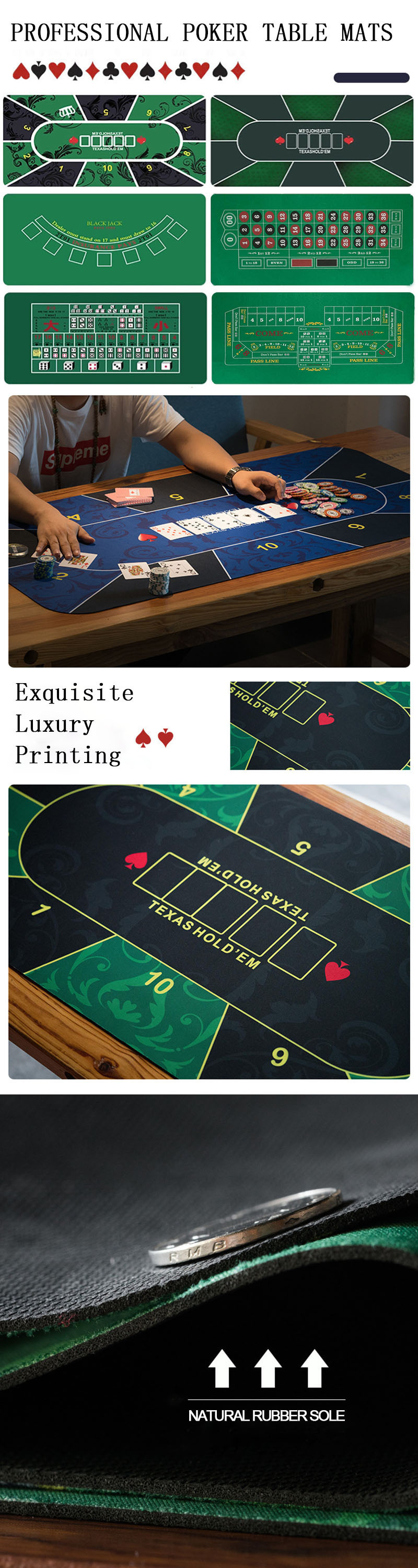 Manufacturers Custom Poker  Table Top Game Felt Printing Mat De Poker Mat Set