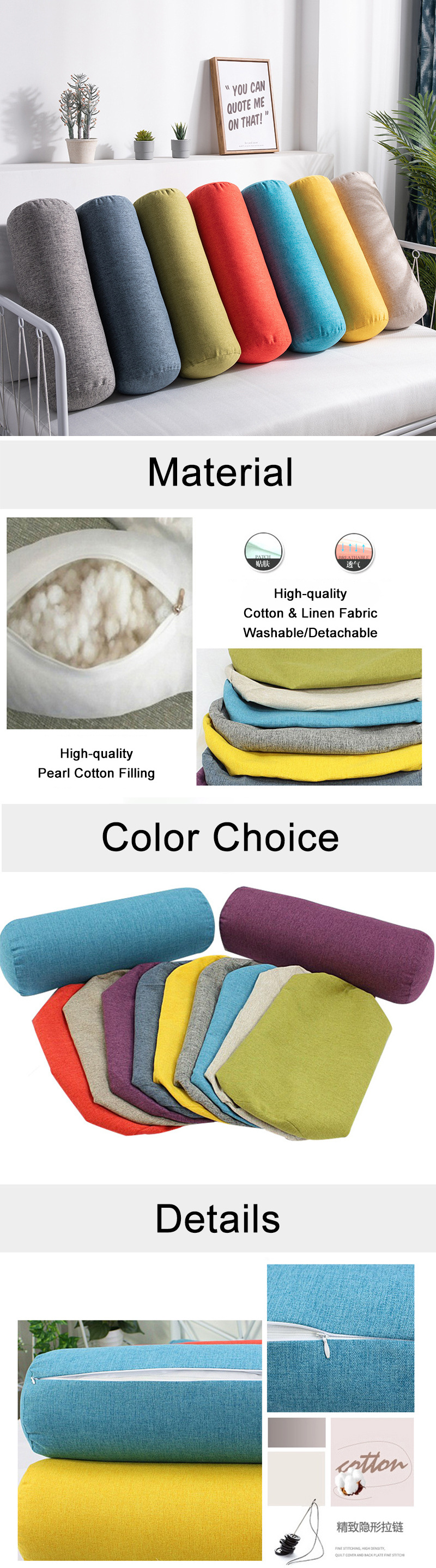 Wholesale Hot Sell Cylindrical Cotton Pillow Yoga Bolster And Meditation Cushions