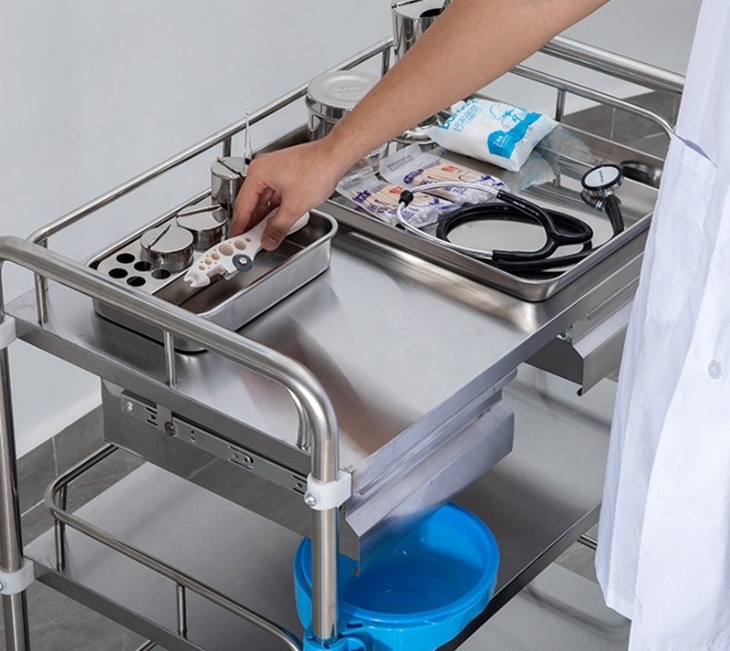 Hot Sell B610 Stainless Steel Assembled Medical Trolley Hospital Dressing Cart