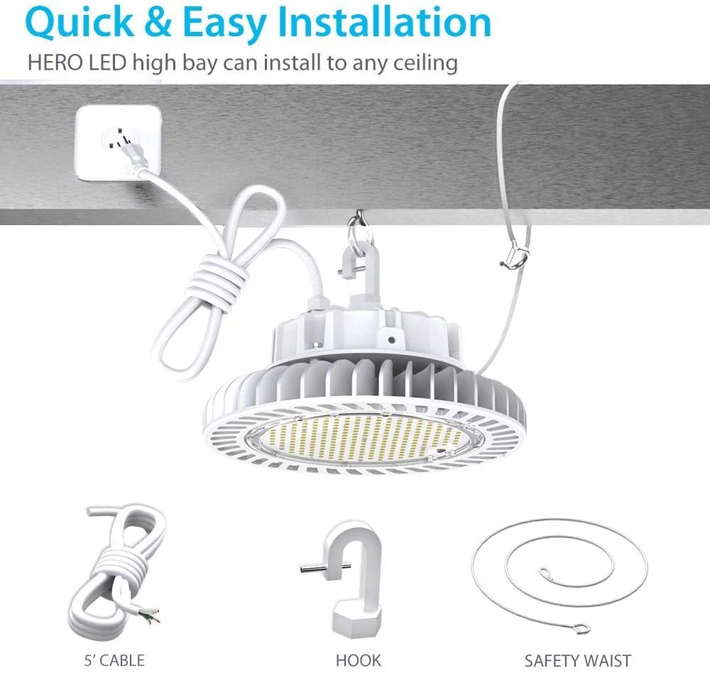 LED high level lighting 150W 20250lm 5000K dimmable 5 'cable with 110V plug hook safety rope factory gym Chandelier