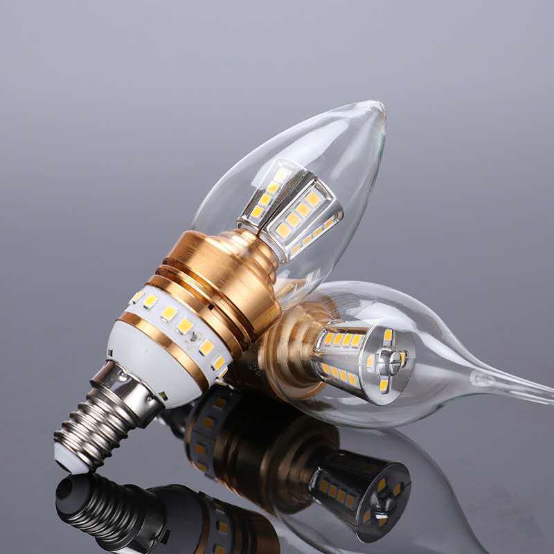 LED candle bulb E27E14 size screw mouth 5W7w sharp bubble pull tail crystal chandelier energy-saving light source