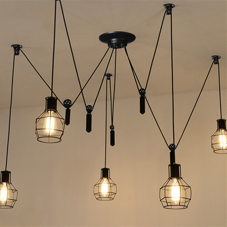 Industrial Pendant Lighting 5 Heads Adjustable DIY Vintage Style Spider Semi Flush Mount Ceiling Light