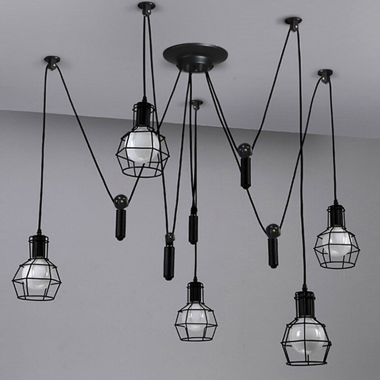 Industrial Pendant Lighting 5 Heads Adjustable DIY Vintage Style Spider Semi Flush Mount Ceiling Light