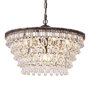 6-Light 5 Tiers Farmhouse Crystal Light, Adjustable Hanging Bronze Ceiling Lighting Fixture