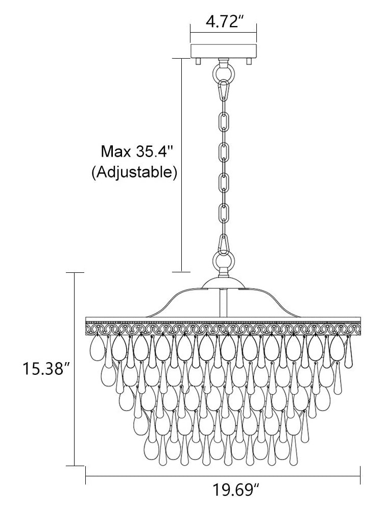 6-Light 5 Tiers Farmhouse Crystal Light, Adjustable Hanging Bronze Ceiling Lighting Fixture