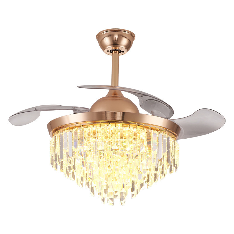 2022 new model retractable fandelier ceiling fan 42 inch Chandelier fan Ceiling fan light crystal with remote