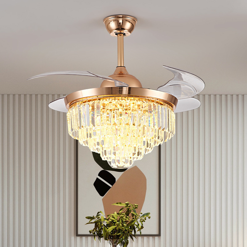 2022 new model retractable fandelier ceiling fan 42 inch Chandelier fan Ceiling fan light crystal with remote