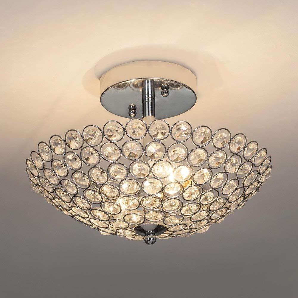 Hight Quality Mini Style Luxury Crystal Lamp Bowl Shaped Flush Mount Ceiling Fixture Chrome Finish Crystal Ceiling Light