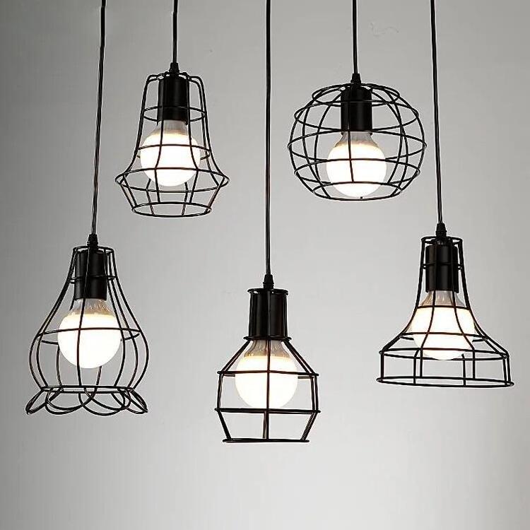 Nordic Double wavy Industry Retro Metal Hanging Lamp Geometric Farmhouse Chandelier Modern Retro Bird Cage Pendant Light