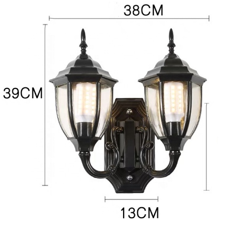 Antique decorative wall mounted porch double head outdoor wall lamp LED waterproof Ip65 outdoor wall lamp