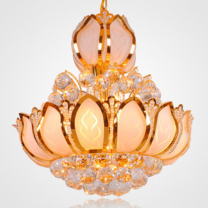 European gold dining room crystal round LED bedroom chandeliers dining room staircase pendant lamps