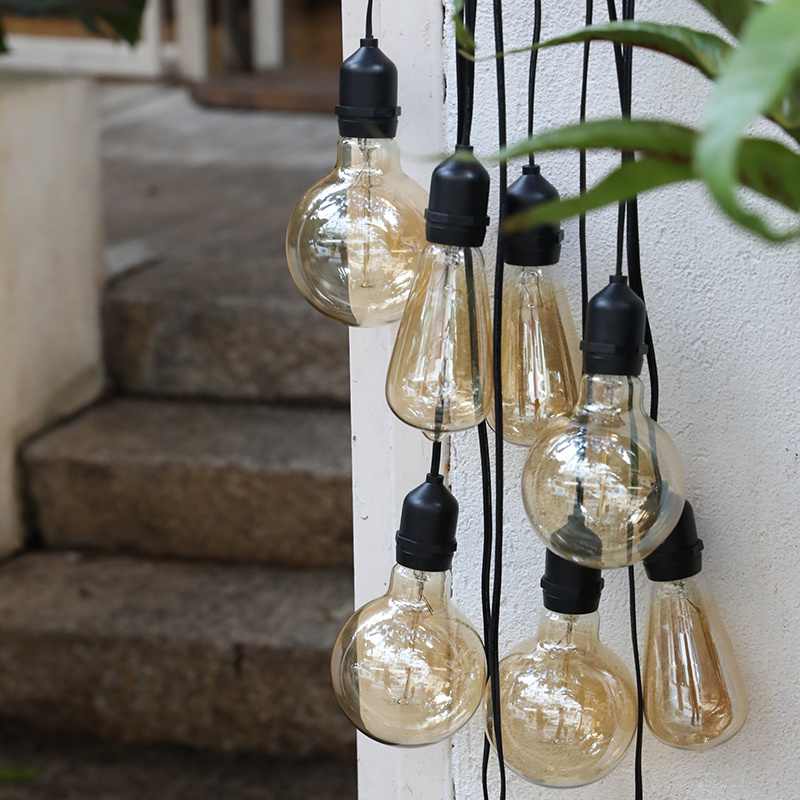 100Ft G40 String Lights 100 Edison Style Globe Bulbs Black Wire connectable Outdoor led Light String