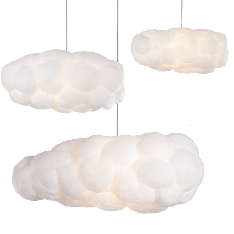 Hot Selling Silk White Cotton Cloud Chandelier Light Pendant Lamp Drop LED Light For Wedding Ceiling Decoration