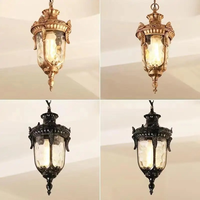 European style retro outdoor hanging chandelier suitable for outdoor villas, porch, balcony, terrace, door pillar ceiling light